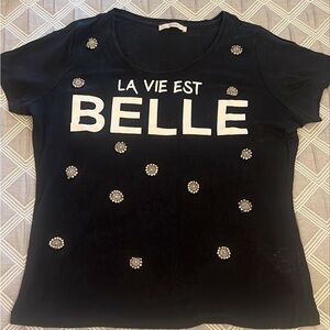 Black Short Sleeve Tee with Embellishments|size XS